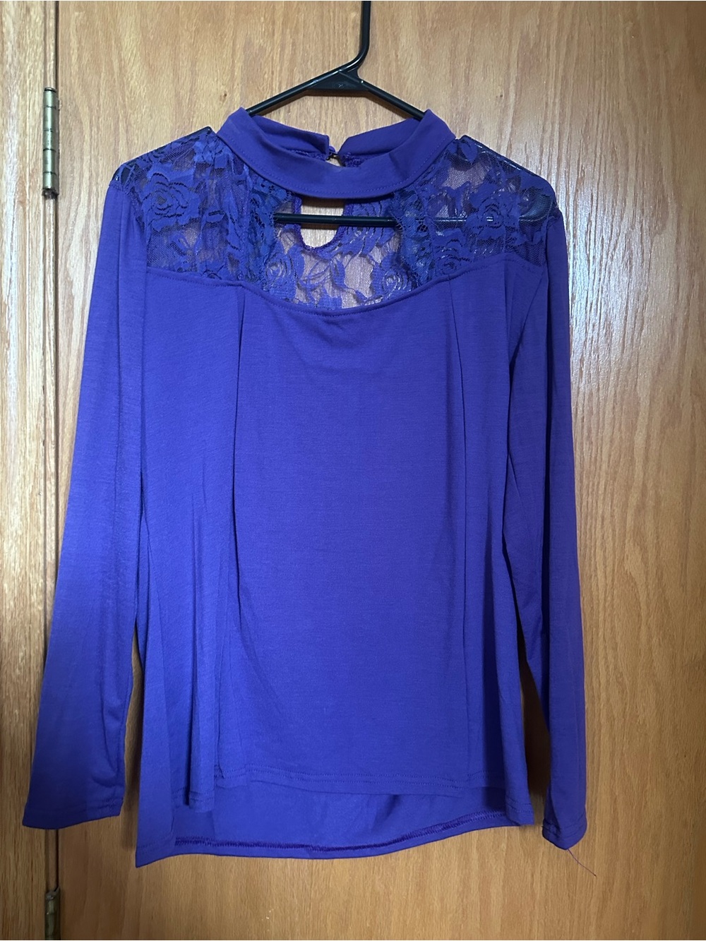 Purple Lace Yoke Long-Sleeve Top